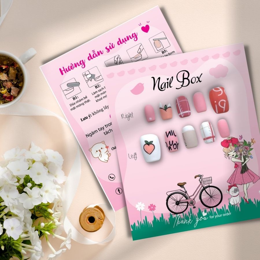 Combo 50 bìa Nail box giấy gắn móng tay giả giá rẻ, Giấy dày cán màng chống thấm nước - in 2 mặt