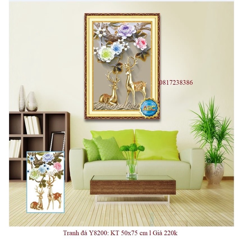 Tranh đính đá hươu tài lộc Y8200 (50 x 75 cm)