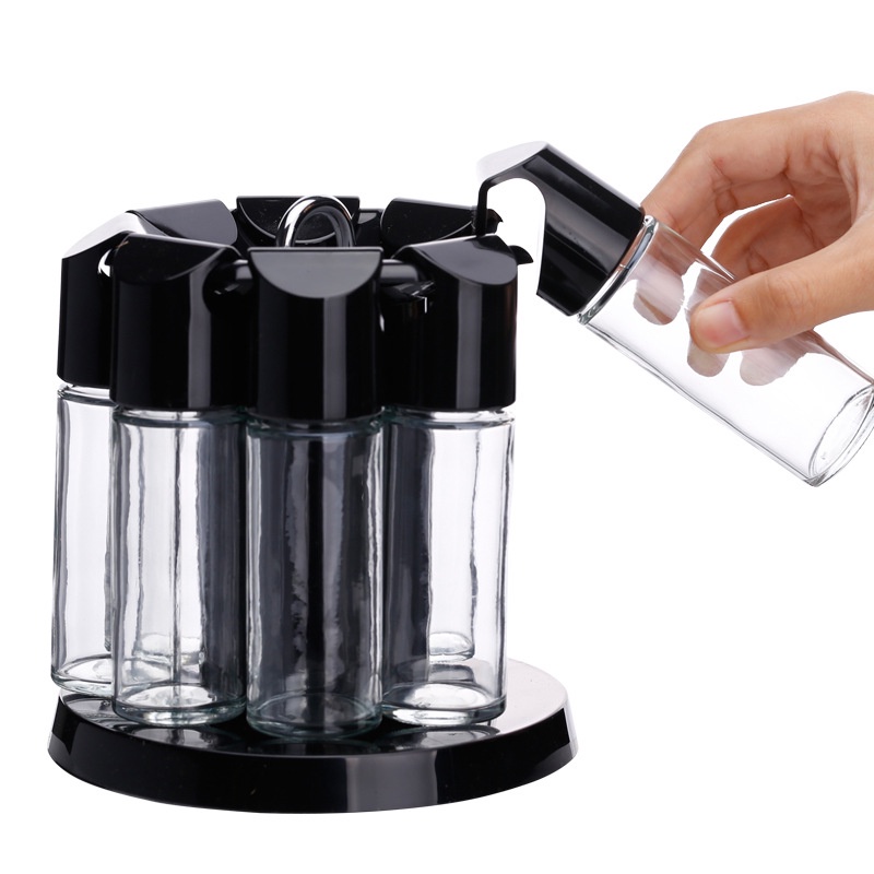 Bộ khay đựng gia vị 8 hũ thủy tinh quay 360 độ tiện lợi