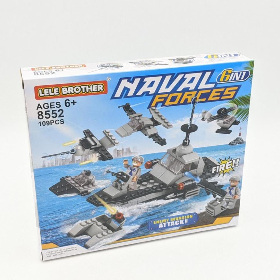 [Khai trương giảm giá] LEGO 6 trong 1 xếp hình cảnh sát biển 109 miếng - Lắp ráp mô hình chiến hạm, máy bay trực thăng
