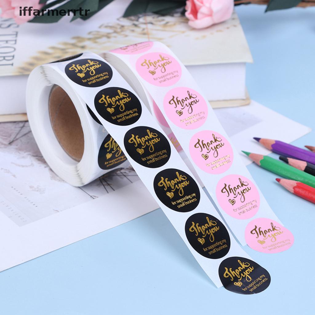 {iffarmerrtr} 500pcs Thank you sticker wedding decor seal hot stamping pink black round label hye