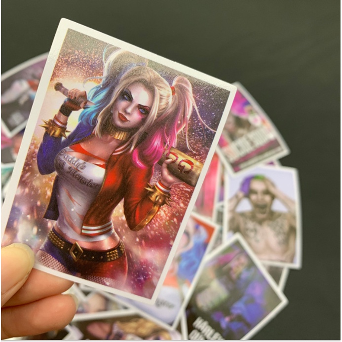 Combo 25 Sticker HARLEY QUINN & JOKER nhựa PVC không thấm nước, dán nón bảo hiểm, laptop, điện thoại, Vali, xe