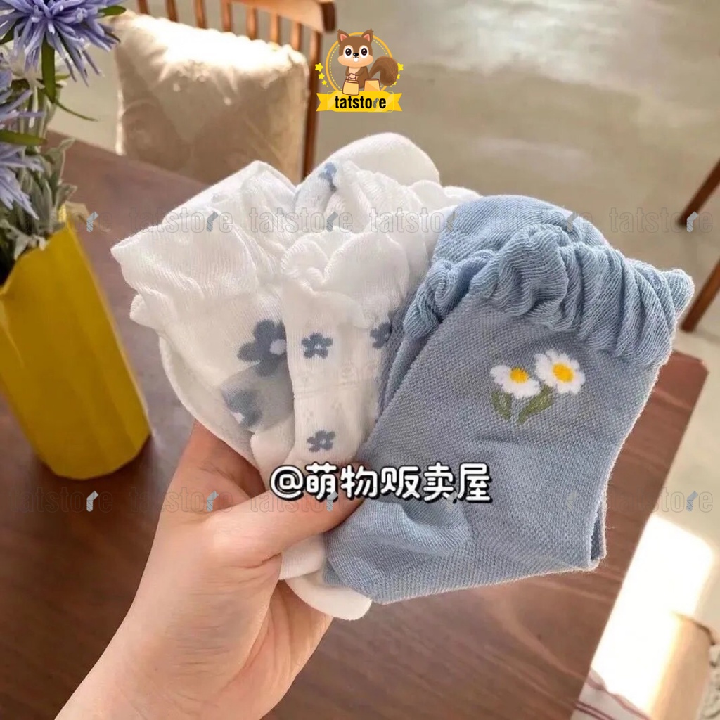 Tất cổ cao nữ cổ nhún bèo màu trắng xanh dương Hàn Quốc cute phong cách TẤT STORE 7CCF5