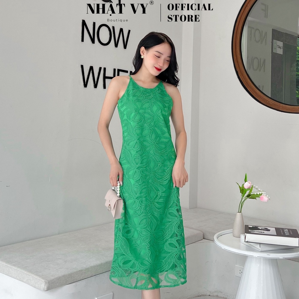Đầm dự tiệc Nhật Vy chất ren hoa cổ yếm dáng suông maxi phù hợp đi chơi, dạo phố, cafe sang chảnh - D2523