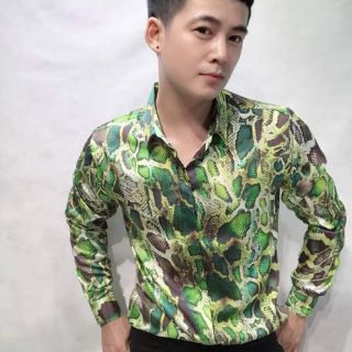 Sơ mi lụa họa tiết da rắn