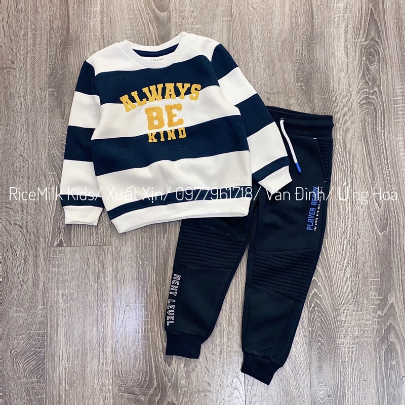 Bộ nỉ thu đông kẻ ngang xanh navy xuất dư xịn