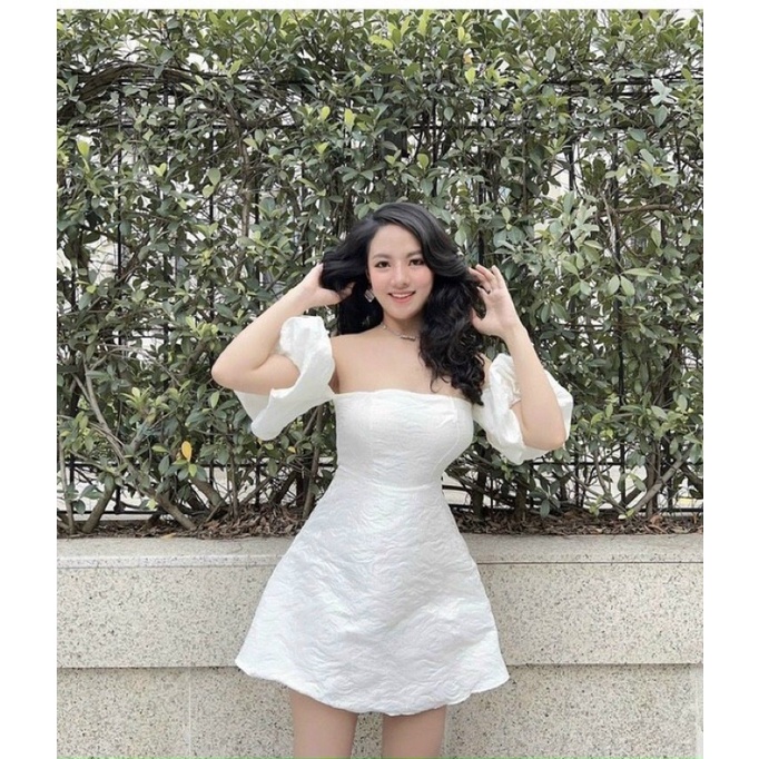 ĐẦM DỰ TIỆC GẤM THIẾT KẾ CÚP NGỰC TAY BO CHUN CÓ ĐỆM
