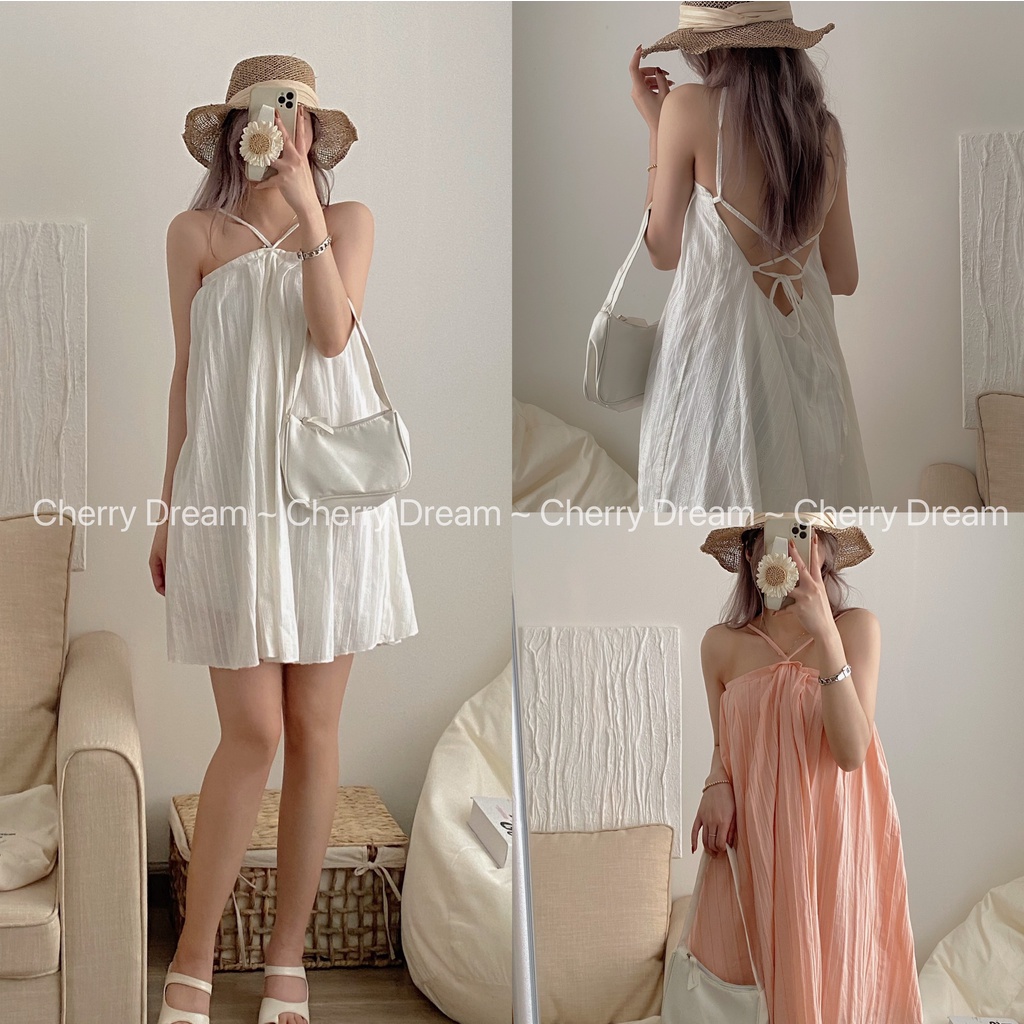 Đầm Cổ Yếm, Váy Maxi Dài Đi Biển, Đi Dự Tiệc Thiết Kế Dây Hở Lưng Cột Cổ Chất Vải Đũi Xinh Xắn