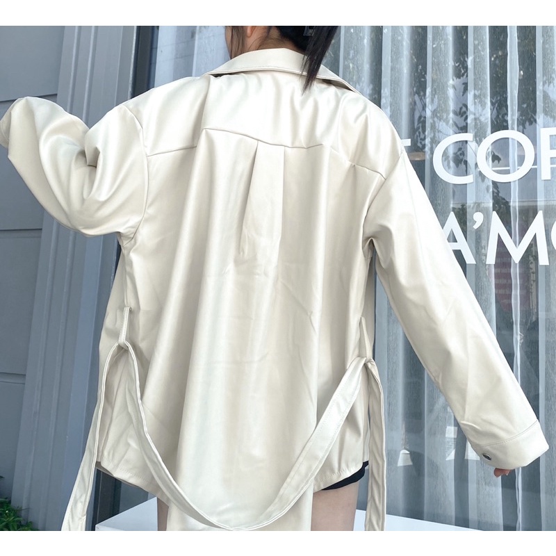 Áo sơ mi khoác chất da mặc 2 dáng