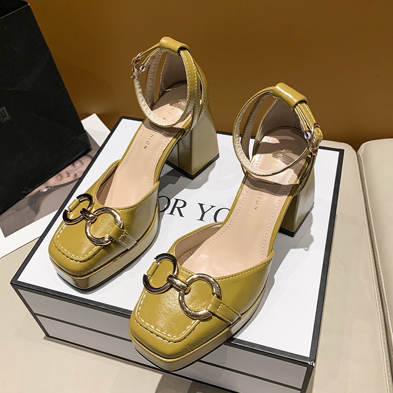 _ Giày cao gót nữ phối móc xích 2 màu siêu xinh