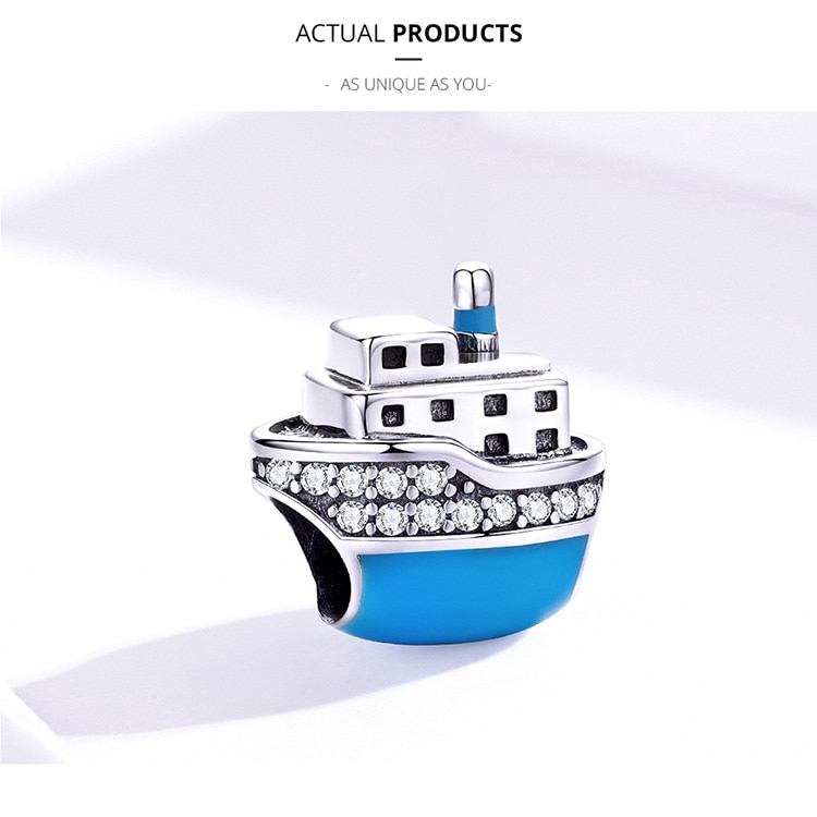 Hạt trang sức Bamoer SCC1379 bằng bạc 925 hình tàu du lịch dùng làm trang sức vòng tay thời trang 3mm