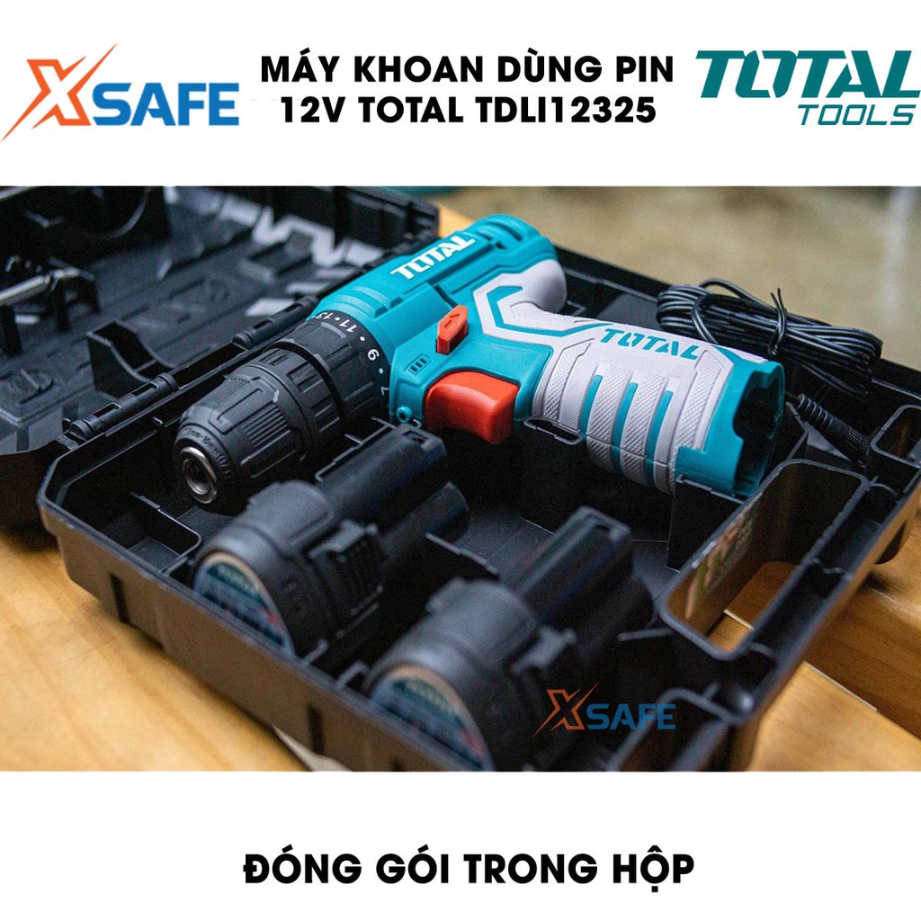 Máy khoan dùng pin 12V TOTAL TDLI12325 Kèm 2 Pin 1.5Ah 1 Sạc 1 mũi vít CR-V 65mm Máy khoan cầm tay chính hãng