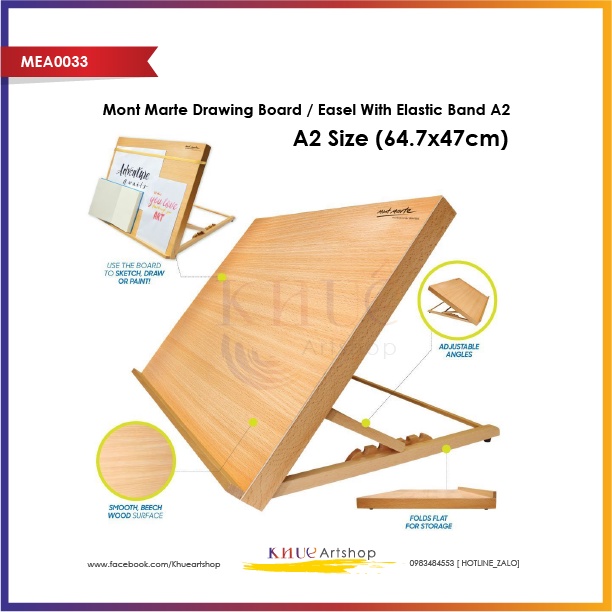 Giá Vẽ, giá đỡ, bàn vẽ gỗ Mont Marte/ Kích thước A2 64.7x47cm / Hàng cao cấp chính hãng Mont Marte