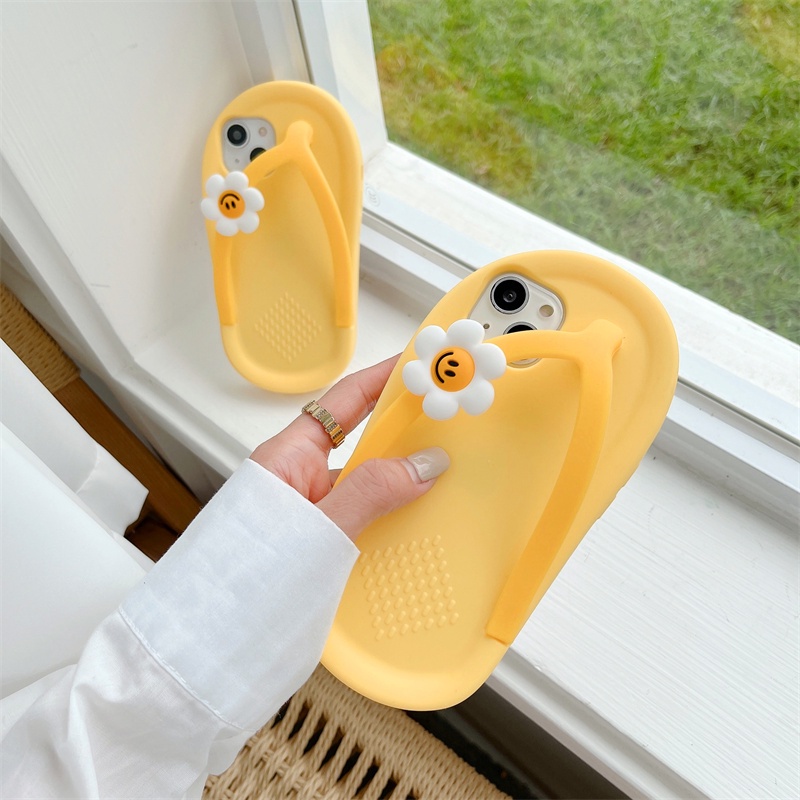 Ốp Điện Thoại Silicon Hình Dép Hoa Cúc Vàng Cho iPhone XS Max 11ProMax 12ProMax 13ProMax