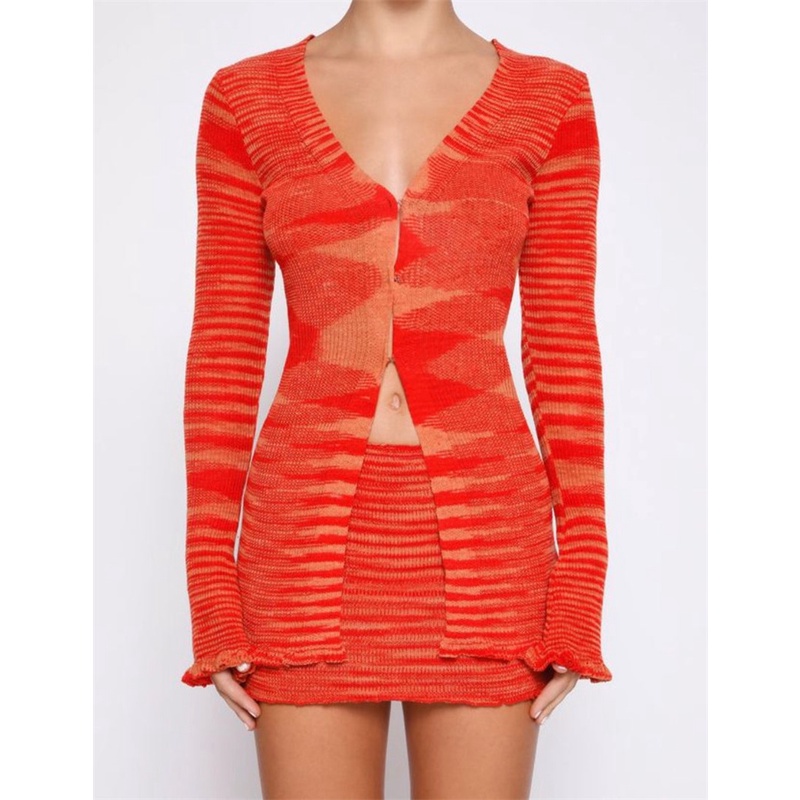 QKOOLE Áo khoác cardigan/ Chân váy  dệt kim thời trang cổ điển cho nữ