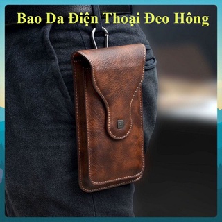 [Bao Xịn] Bao da đeo thắt lưng, đeo hông 2 ngăn cho tất cả các dòng điện thoại size từ 5 inch đến 6.7 inch cao cấp