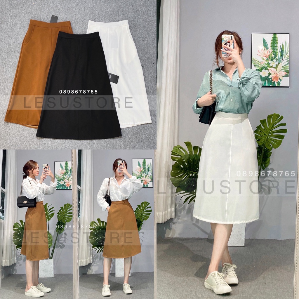 ẢNH TỰ CHỤP Chân váy midi chữ A