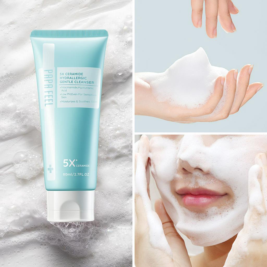 PAPA FEEL Sữa rửa mặt  5X Ceramide  làm dịu da  cấp ẩm làm sáng da  Axit Hyaluronic  phù hợp cho da nhạy cảm 80ml