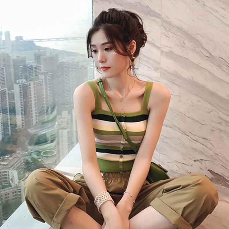 [Baywellfashion]Áo dệt kim nữ sát nách hoạ tiết kẻ sọc gợi cảm đẹp