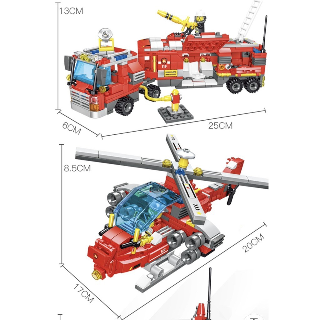 [701 CHI TIẾT] BỘ ĐỒ CHƠI LEGO XE CỨU HỎA SWAT, BAO GỒM TRỰC THĂNG, TÀU THUYỀN, LÍNH CỨU HỎA