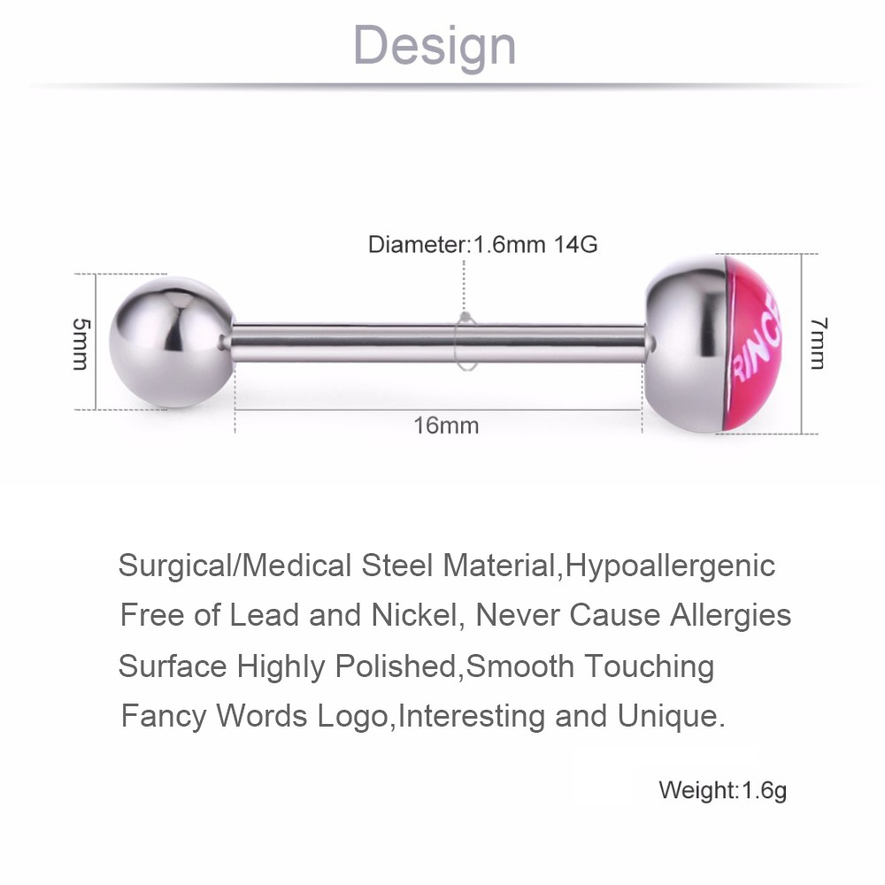 1 chiếc khuyên lưỡi 14G 1.6mm biểu tượng vui nhộn bằng thép không gỉ