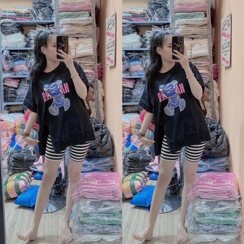 Đồ bộ nữ bigsize ESHOP đồ bộ mặc nhà áo xẻ tà một bên quần lửng ngố thun gân đẹp dễ thương đi chơi ngủ cute DB40