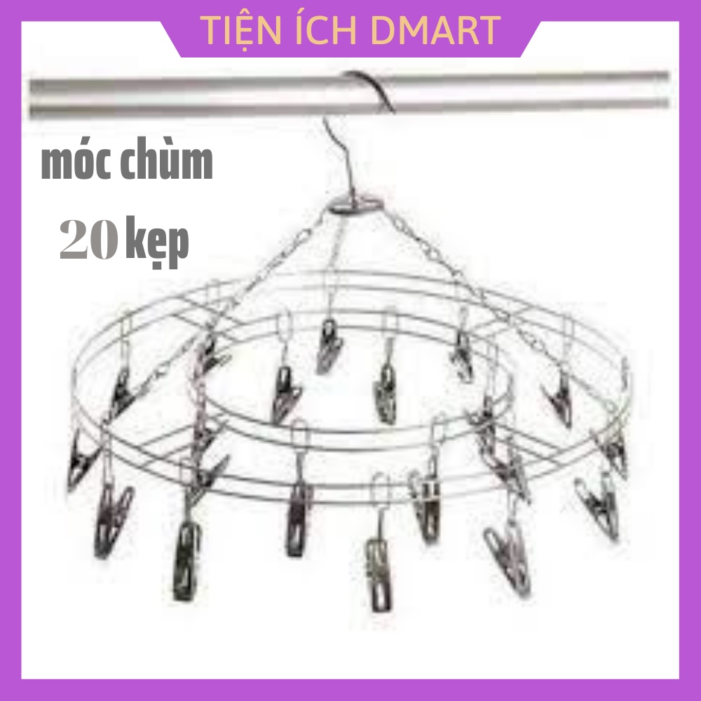 móc chùm inox 20 kẹp móc treo quần áo