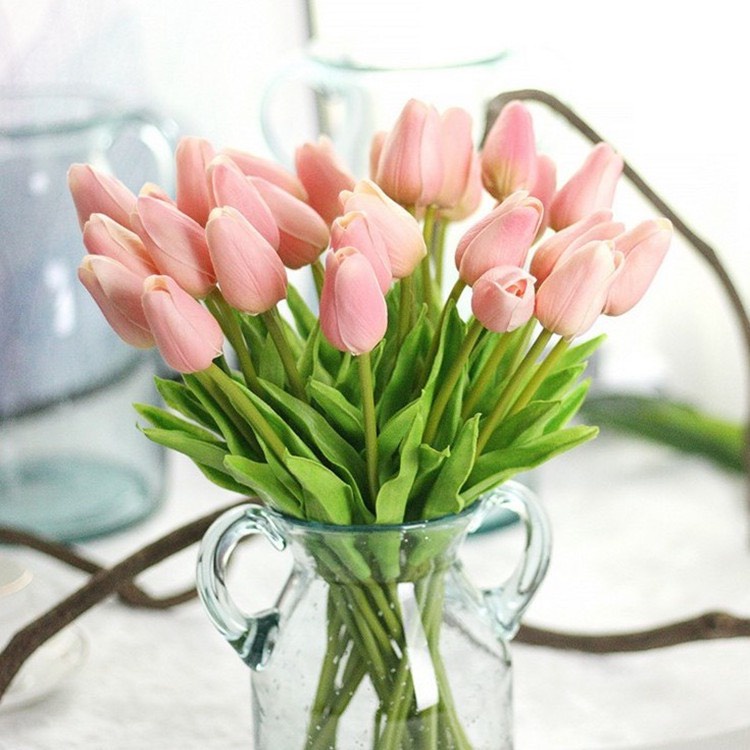 Hoa tulip giả trang trí nhà cửa,Bình hoa thủy tinh đựng Hoa tulip sáp đẹp