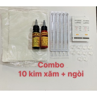 Combo 10 kim xăm + ngòi + 2 mực xăm + 2 da tập xăm