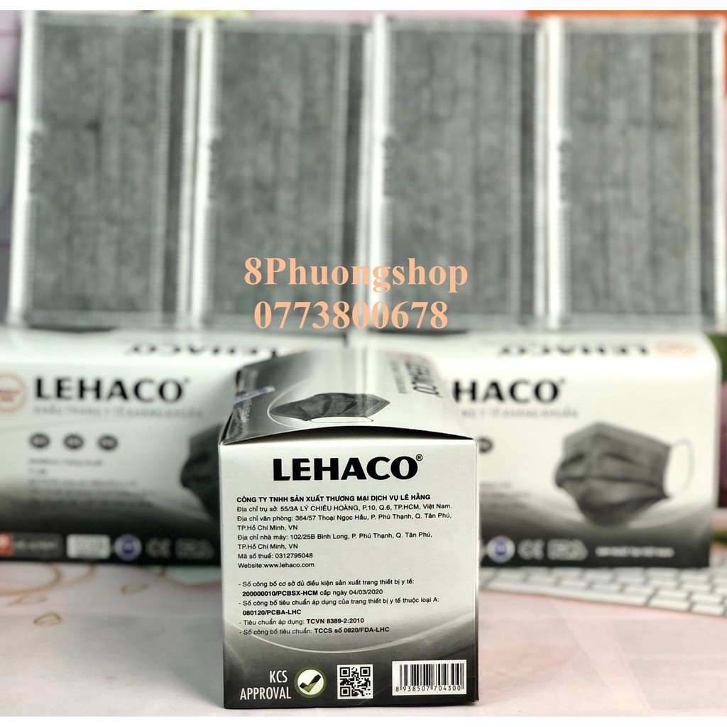 Khẩu trang Lehaco màu Xám 4 lớp Kháng Khuẩn 50 cái/ hộp - Khẩu Trang y tế Lehaco Khẳng Khuẩn