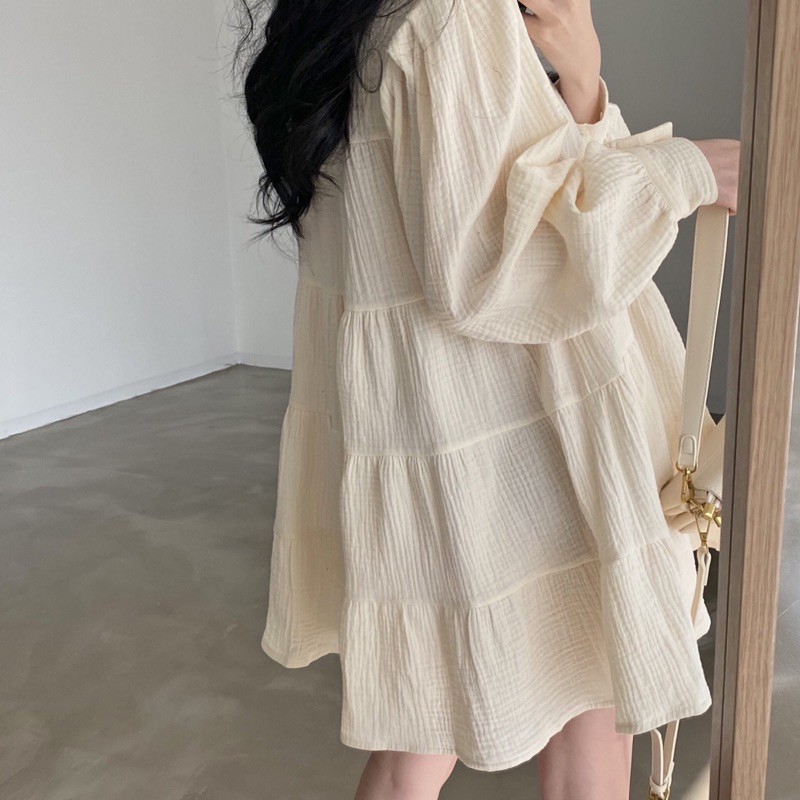Đầm sơ mi babydoll dài tay ulzzang oversize | BigBuy360 - bigbuy360.vn