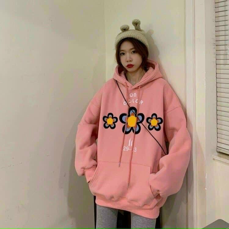 Áo hoodie nỉ ngoại dày dặn 3 bông cúc xinh xinh, Áo hoodie chui đầu có nón hàng chất lượng.