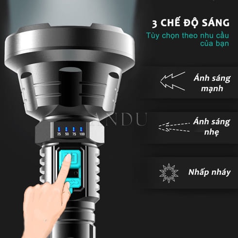 Đèn Pin Siêu Sáng Cầm Tay 3 Chế Độ Chiếu Xa 500M , Pin Trâu , Chống Nước