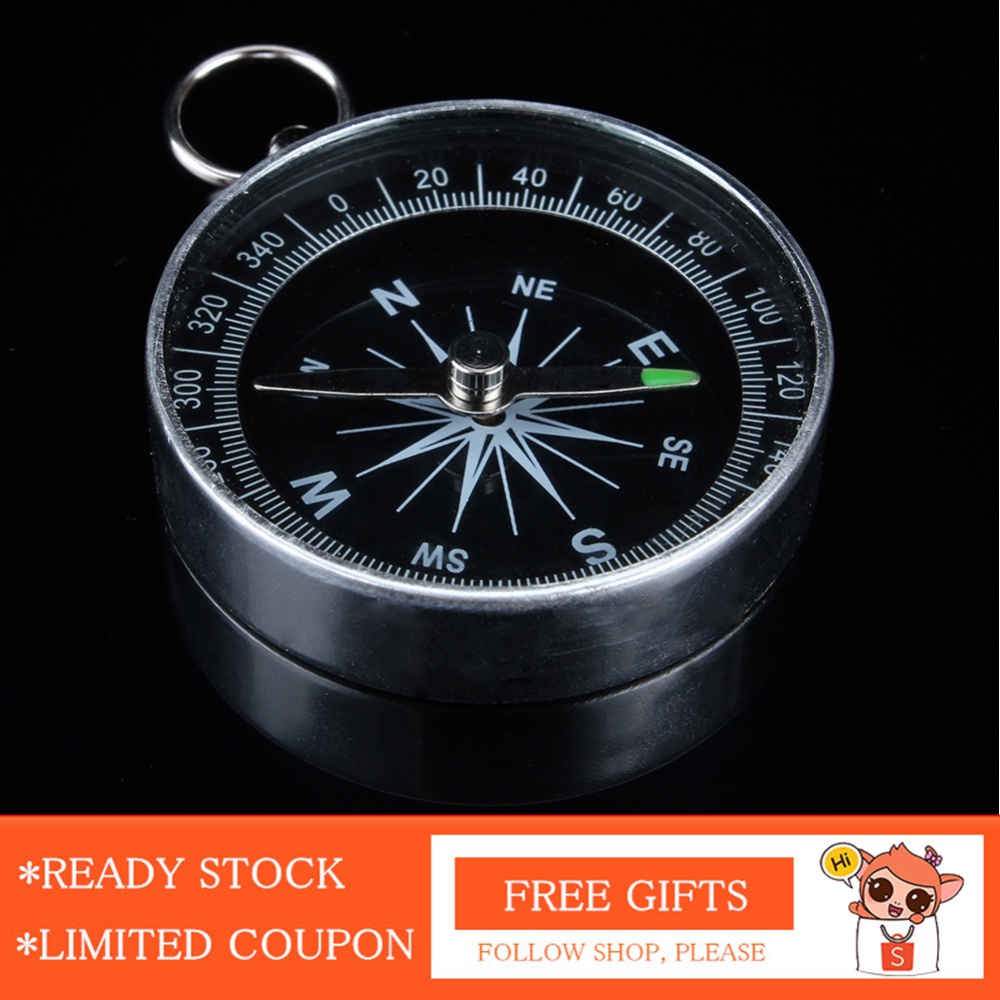 Silver Portable Pocket Compass For Outdoor Camping Hiking Sports Navigation