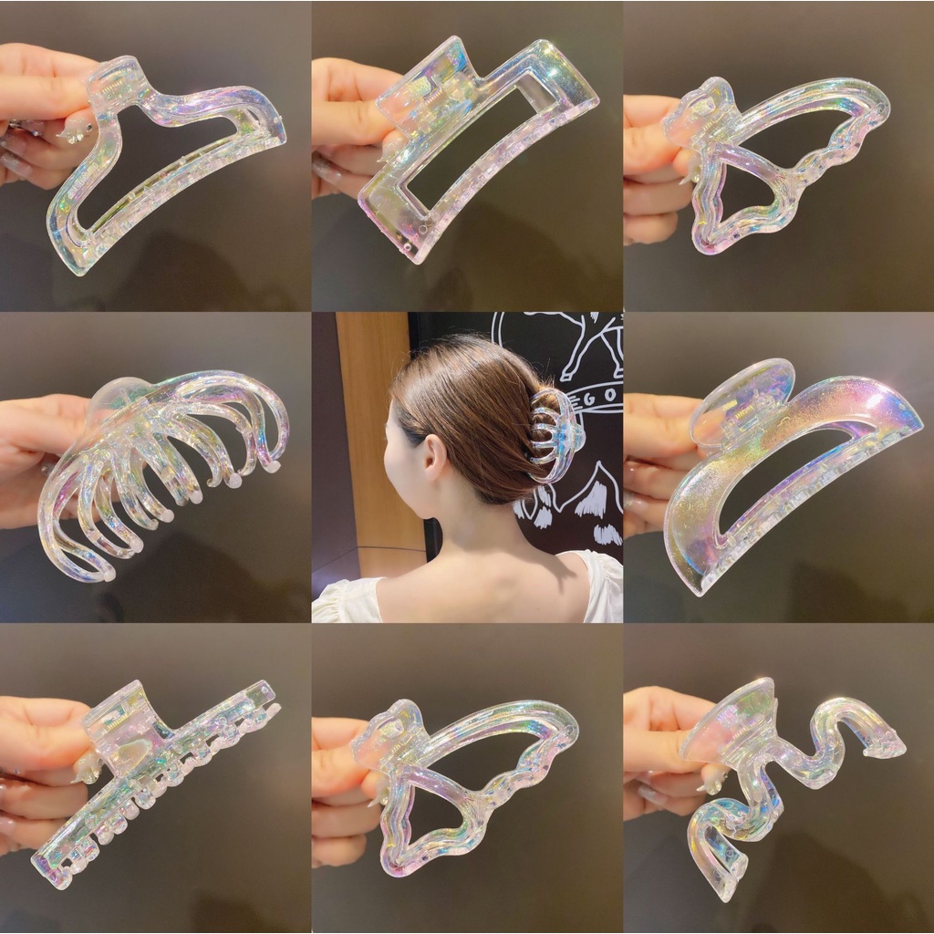 Kẹp Tóc Nhựa Acrylic Màu Laser Trong Suốt Thần Kỳ Hình Cá Mập