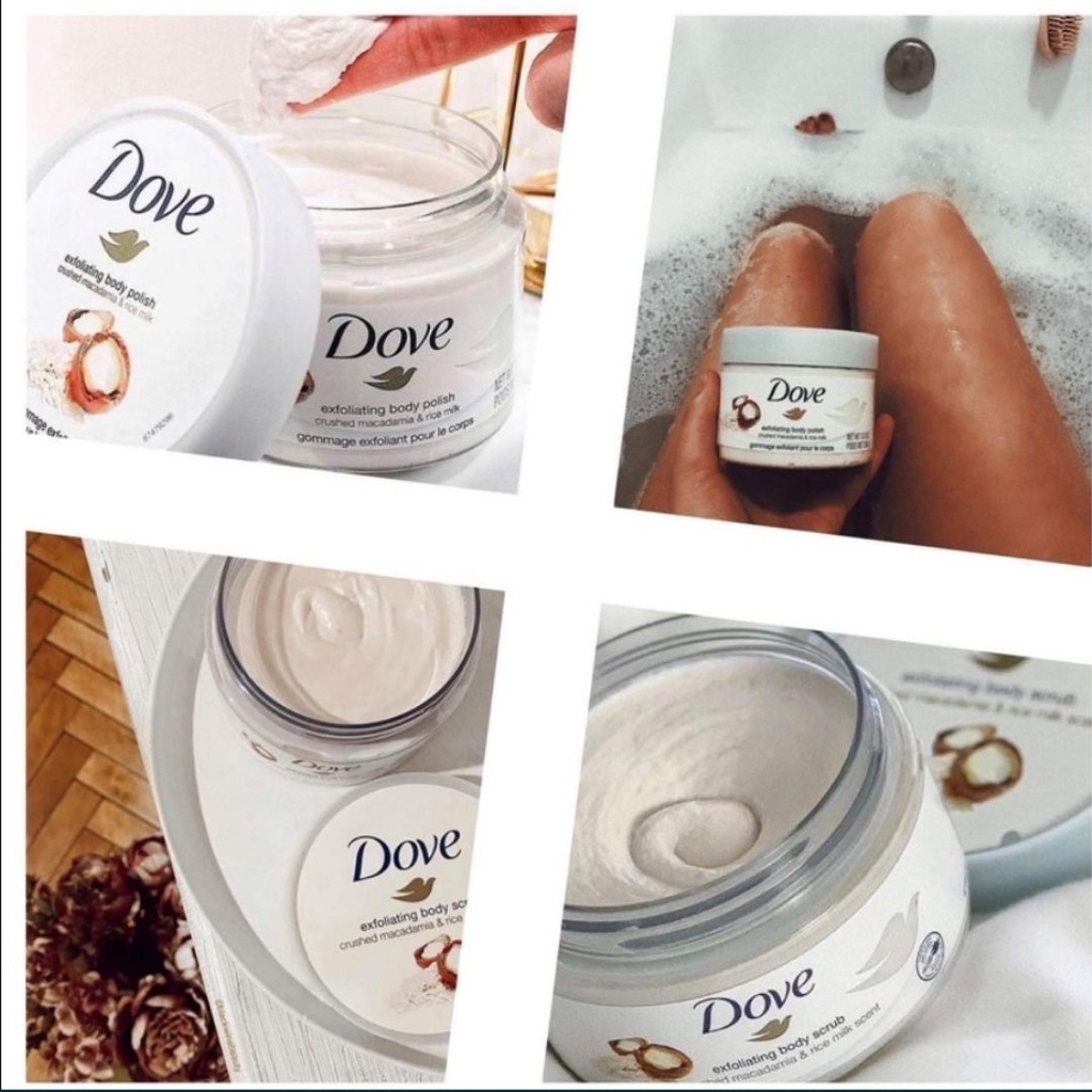 Tẩy da chết toàn thân DOVE bản ĐỨC hũ lớn 225ml Hương LỰU ĐỎ và Hương MACCA, tẩy da chết body | Nuhuwaxing