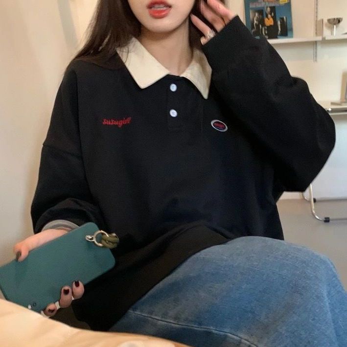 Áo Sweater Cổ Polo Dáng Rộng Thời Trang Mùa Đông Hàn Quốc Dành Cho Nữ