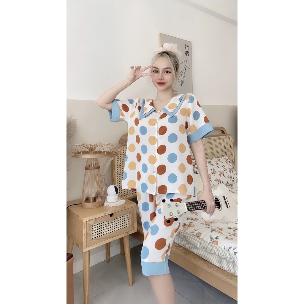 Đồ Bộ Mặc Nhà VAYO,  Bộ Pijama Lụa Nữ Cao Cấp Quần Lửng Thời Trang Lụa Mềm Đẹp Ngắn Tay Dưới 70kg Có Size M L | BigBuy360 - bigbuy360.vn