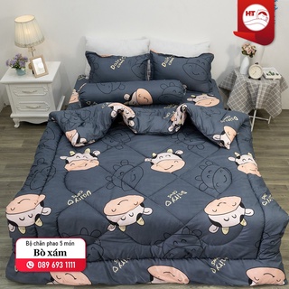 Bộ Chăn Phao Ga Gối Poly cotton 5 Món [1 Chăn phao + 1 Ga chun + 2 Vỏ gối nằm + 1 Vỏ gối ôm]