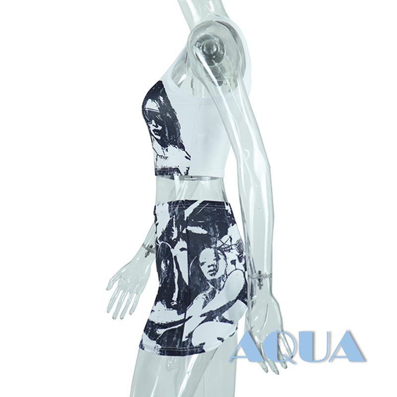 Bộ Áo Tank Top + Chân Váy Ôm In Họa Tiết Nhân Vật Hoạt Hình Thời Trang Mùa Hè Cho Nữ