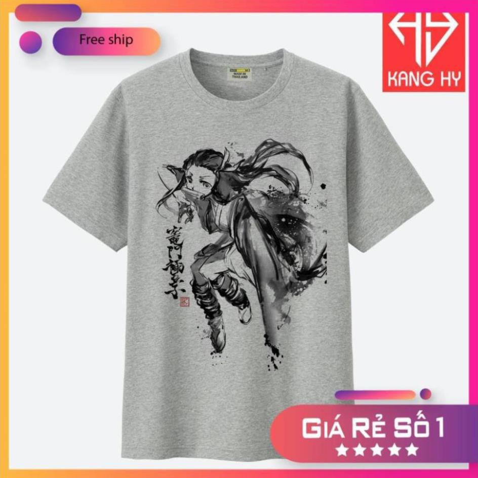 SALE- Áo Thun Màu Xám Anime Kimetsu no Yaiba Vải Cotton 4 Chiều F130  - ADT Store