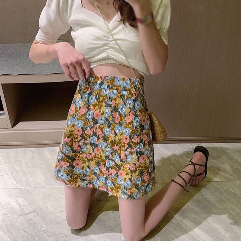 Chân Váy Hoa Lưng Cao Phong Cách Retro Xinh Xắn Cho Nữ