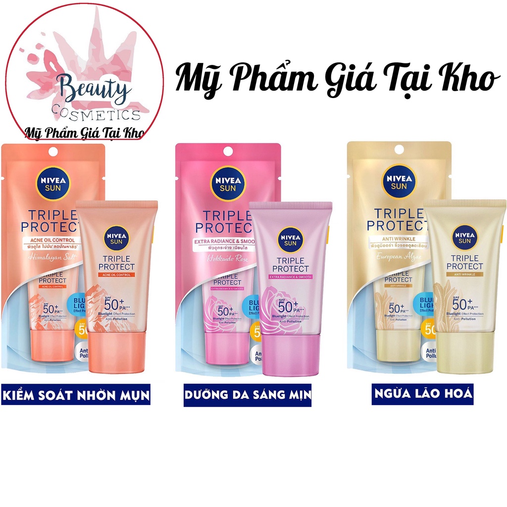 Kem Chống Nắng Dưỡng Sáng Mịn-Kiểm Soát Nhờn Mụn Nivea Sun Triple Protec (40ml)