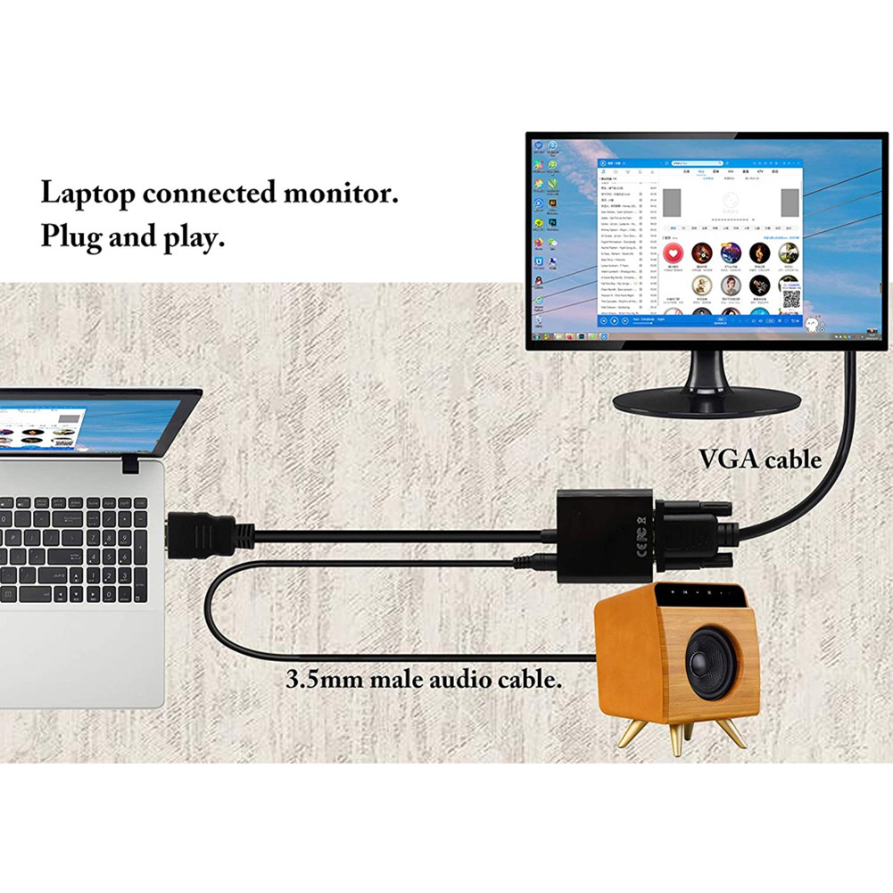 Cáp Chuyển Đổi Âm Thanh 1080p Hdmi Sang Vga Cho Tv Hd Pc Monitor Laptop