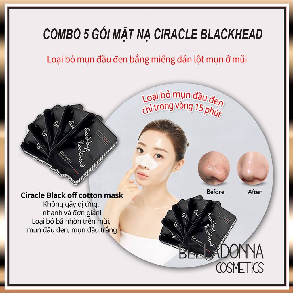 [CHÍNH HÃNG] Combo 5 Gói Mặt Nạ Serum Đẩy Mụn Đầu Đen Ciracle Goodbye Blackhead Off Cotton Mask 5ml x 5 Gói