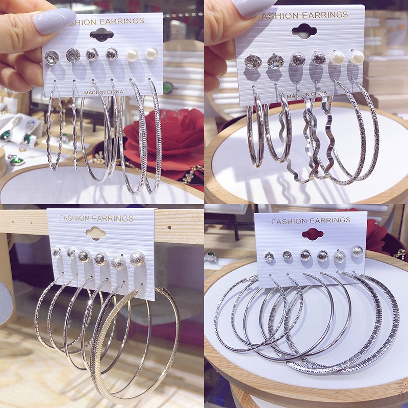 6 Đôi Bông Tai Hình Trái Tim Bằng Bạc