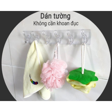 (Flash Sale) KHỐI 6 MÓC TRONG SUỐT- Thanh 6 móc treo đồ dán tường siêu dính chịu lực đa năng trong suốt - Amina