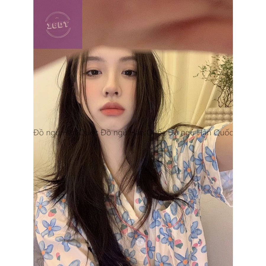 Set 3 món Bộ đồ ngủ Pijama mặc nhà dành cho nữ họa tiết bông hoa, đồ bộ cộc mùa hè thoáng mát 16DT14