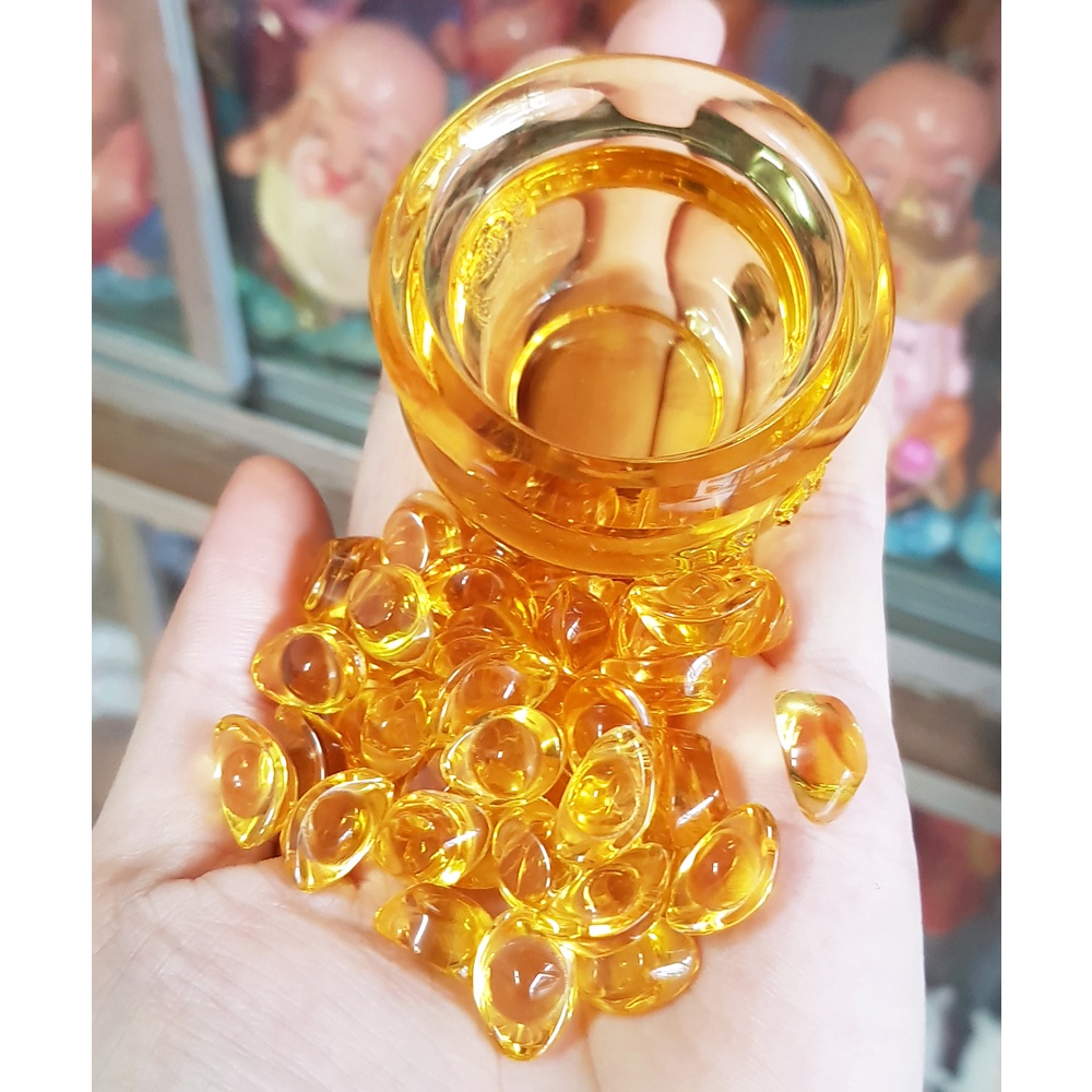 Thỏi Vàng Thủy Tinh NHÍ 1,2 cm Kim Nguyên Bảo - Đặt Bàn Thờ Thần Tài - Phong Thủy Thần Tài May Mắn