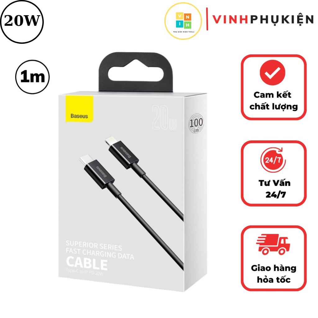 Cáp sạc nhanh IP20w baseus thiết kế tinh xảo độ dài 1mét bảo hành 6 tháng